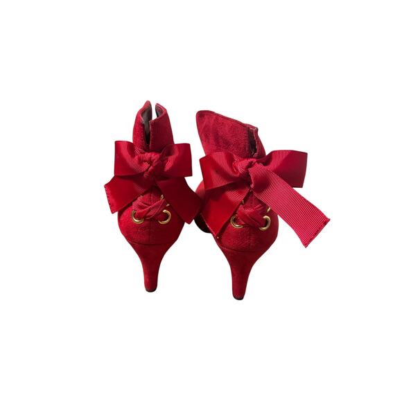 IMPO Red Stretch Faux Suede High Heel Pull On Bootie Sz 6 - Picture 1 of 4